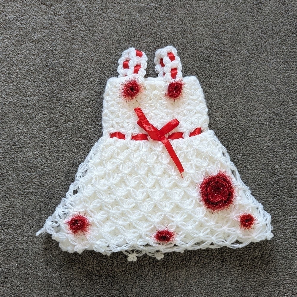 Bath loofa white and red crochet handmade